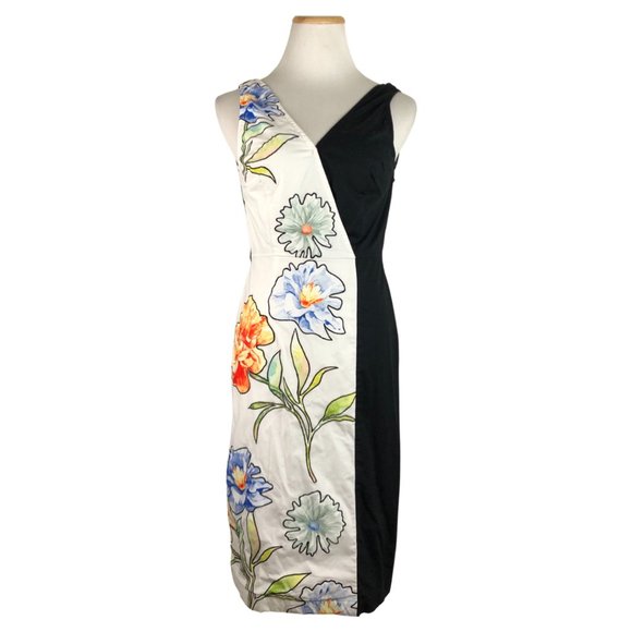 eshakti Dresses & Skirts - EShakti Dress Cotton Black & Floral Applique Straight Cut Cross Bodice Size 2